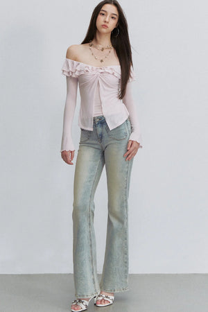 Retro Denim Flared Jeans
