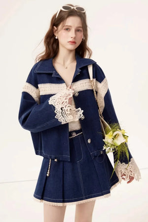 Retro Denim Lace Jacket Set-Up