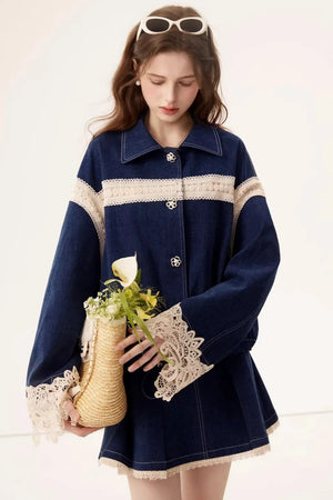 Retro Denim Lace Jacket Set-Up