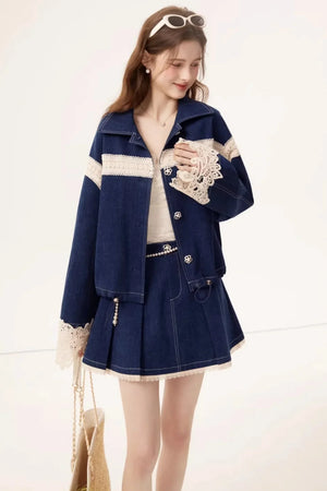 Retro Denim Lace Jacket Set-Up