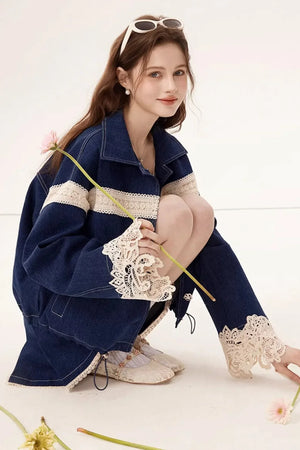 Retro Denim Lace Jacket Set-Up