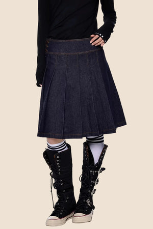Retro Denim Pleated Skirt Suit Set-Up