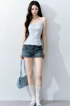 Retro Denim Straight-Leg Shorts