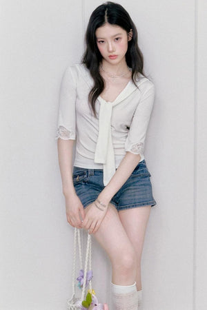 Retro Denim Straight-Leg Shorts