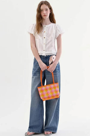 Retro Diagonal Pocket Denim Pants