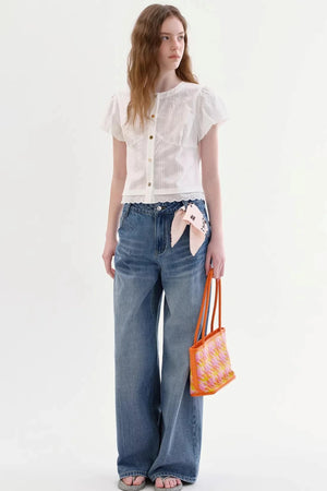 Retro Diagonal Pocket Denim Pants