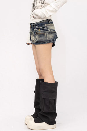 Retro Distressed Denim Skirt