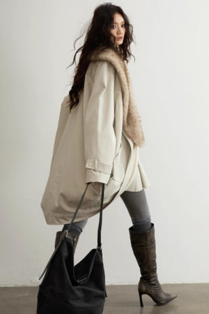 Retro Distressed Fur Collar Jacket Set-Up