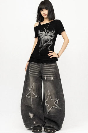 Retro Distressed Scimitar Jeans