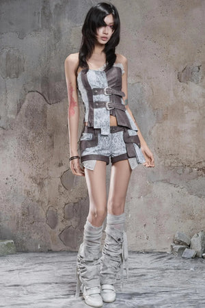 Retro Distressed Slim Shorts & Socks Set-Up