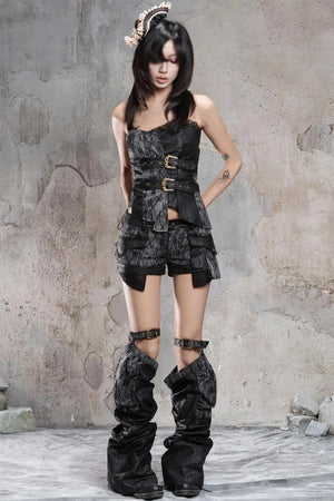 Retro Distressed Slim Shorts & Socks Set-Up