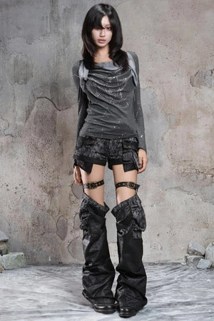 Retro Distressed Slim Shorts & Socks Set-Up