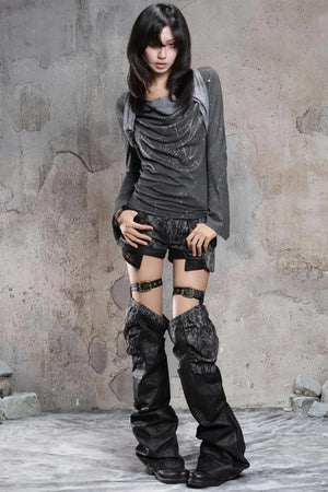 Retro Distressed Slim Shorts & Socks Set-Up