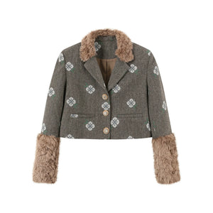 Retro Embroidery Tweed Fur Shorts Set-Up