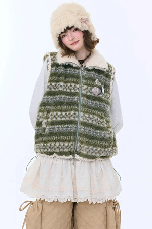 Retro Fair Isle Fleece Vest Jacket