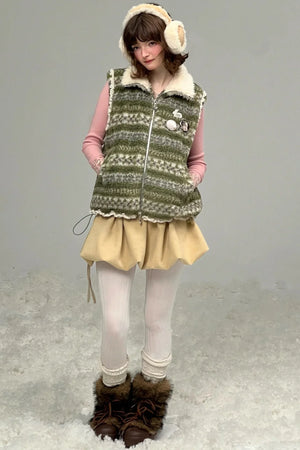 Retro Fair Isle Fleece Vest Jacket