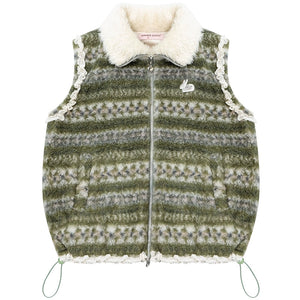 Retro Fair Isle Fleece Vest Jacket