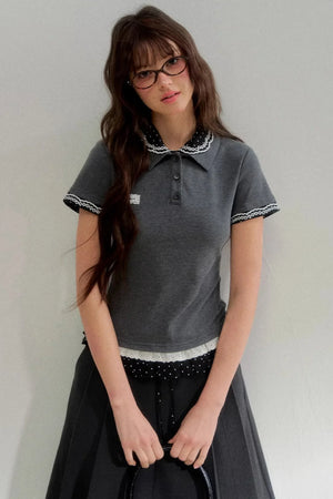 Retro Fake Two-Piece Polka Dot Knit Top