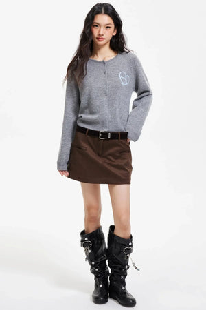 Retro Faux Suede A-Line Skirt