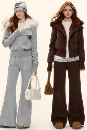 Retro Fleece-Lined Hooded Jacket Set-Up