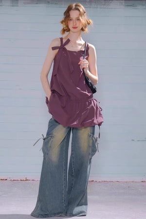 Retro Floral Purple Camisole Dress