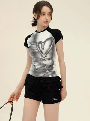 Retro Graffiti Print Raglan T-Shirt Set-Up