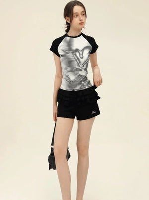 Retro Graffiti Print Raglan T-Shirt Set-Up