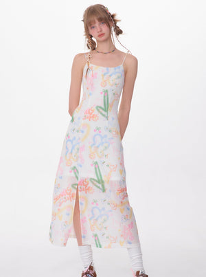 Retro Graffiti Print Slip Dress