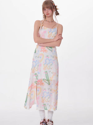 Retro Graffiti Print Slip Dress
