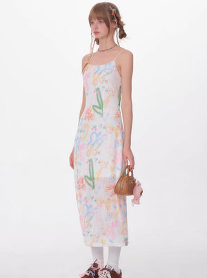 Retro Graffiti Print Slip Dress