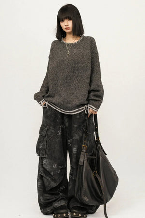 Retro Gray Knitwear Sweater