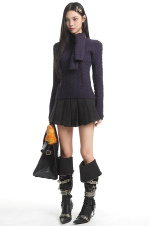 Retro High-Neck Knit Sweater
