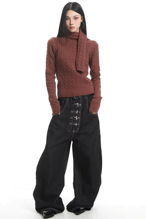 Retro High-Neck Knit Sweater