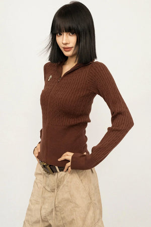 Retro High-Neck Knit Top