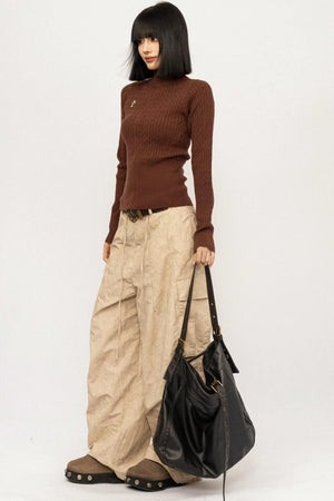 Retro High-Neck Knit Top