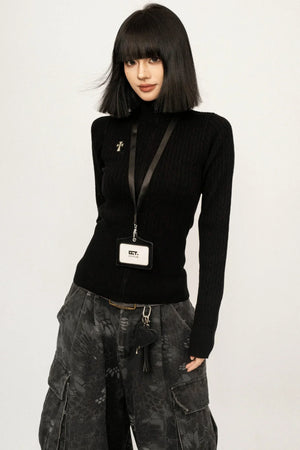 Retro High-Neck Knit Top