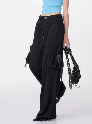 Retro High Waist Bow Pocket Pants