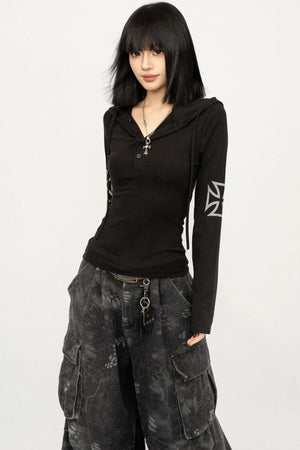 Retro Hooded Black Top
