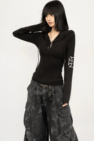 Retro Hooded Black Top