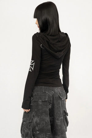 Retro Hooded Black Top