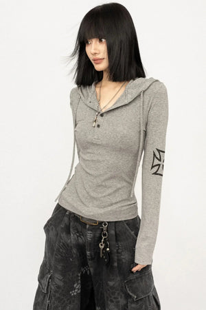 Retro Hooded Black Top