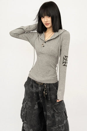 Retro Hooded Black Top