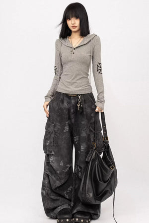 Retro Hooded Black Top