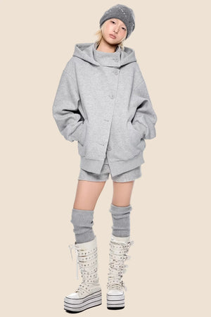Retro Hooded Sweatshirt Jacket