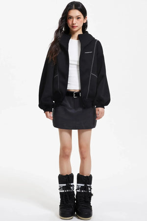 Retro Hooded Zip-Up Jacket