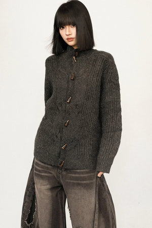 Retro Horn-Button Knit Cardigan