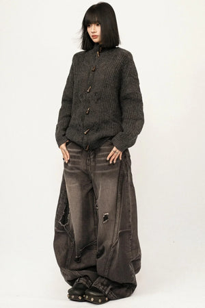 Retro Horn-Button Knit Cardigan