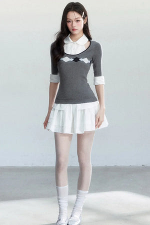 Retro Jacquard Knit Top Set-Up