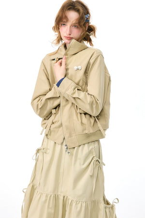 Retro Khaki Lapel Work Jacket