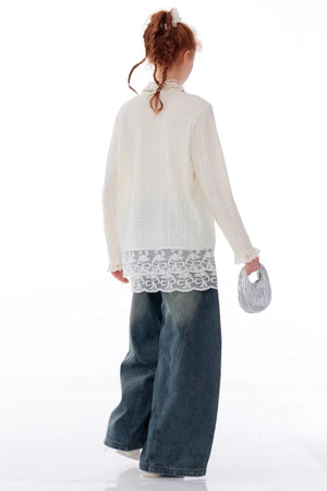 Retro Lace Turtleneck Knit Top